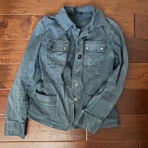 White House Black Market slate grey jacket with zipper detailing,silver buttons